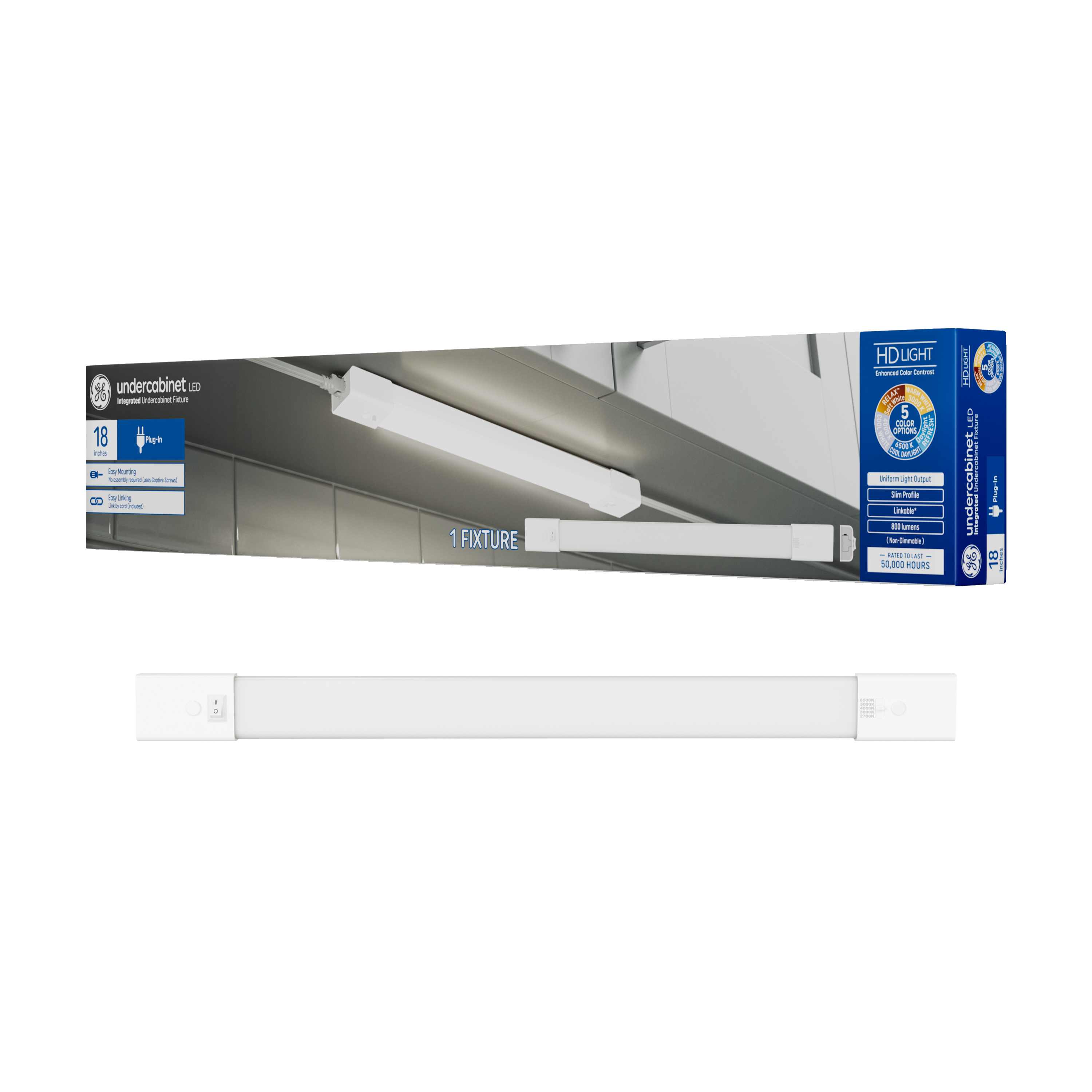GE LED Undercabinet Light Fixture, Plug-In Integrated Bar Light